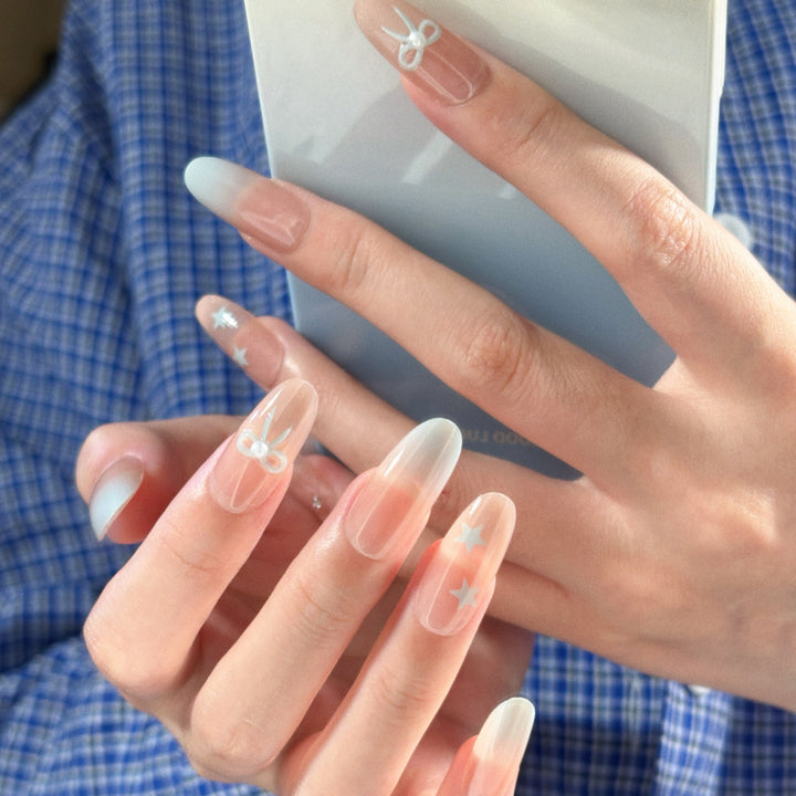 Glamorous Ombre Press-On Nail Set with Decorative Star and Bow Accents Kalsten
