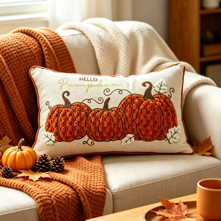 Decorative Autumn Pumpkin Embroidered Throw Pillow