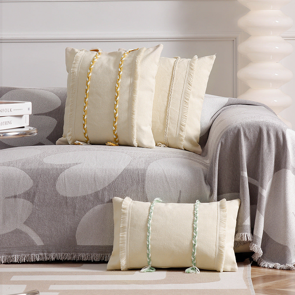 Premium cushion cover made of cotton-linen with triple decorative cord and fringes