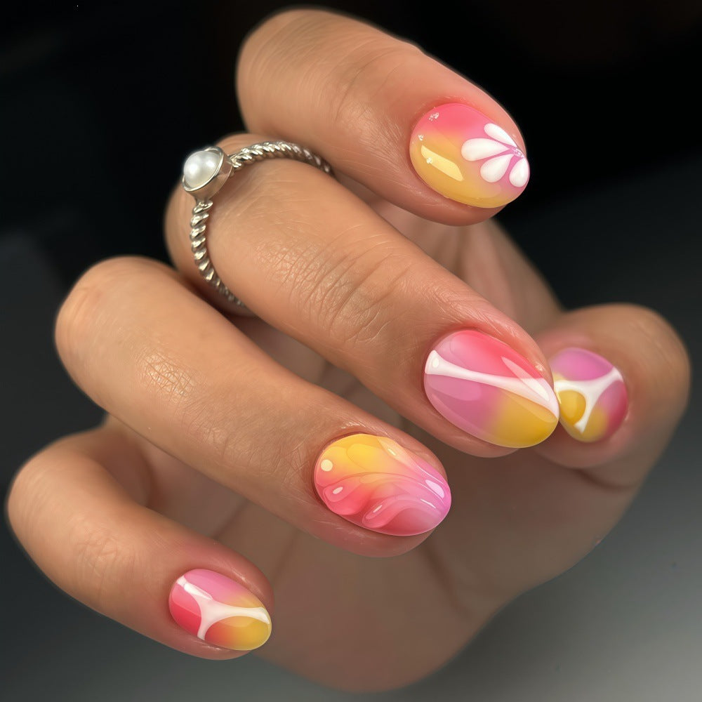 Artificial nails with floral design and elegant color gradients Kalsten