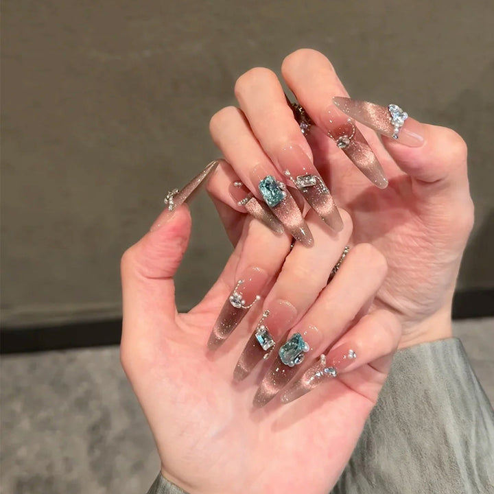 Stylish Press-On Nail Set with Elegant Glitter Accents Kalsten
