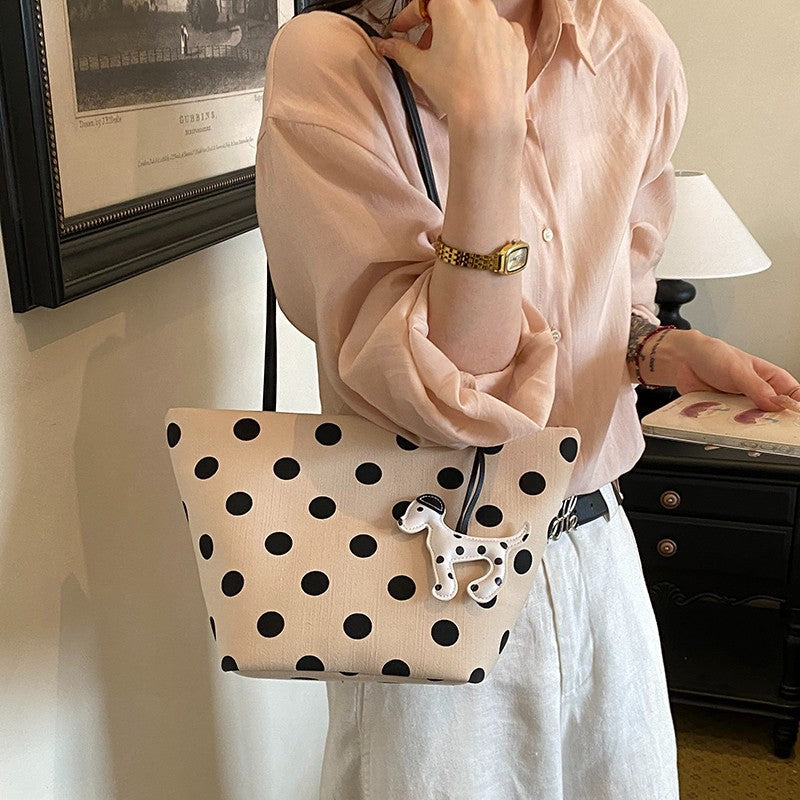 Polka Dot Canvas Shoulder Tote Kalsten