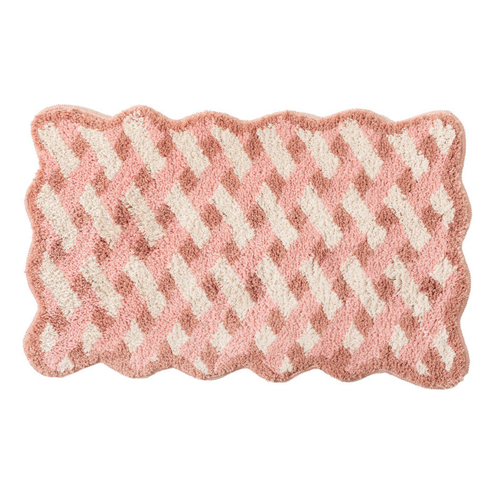 fluffy bath and floor mat made of cotton tufting with retro check pattern