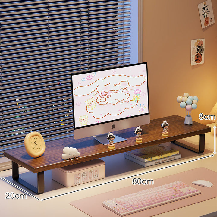 Elevated Monitor Riser Stand with Wood-Effect Top Metal Frame and Under-Shelf Storage