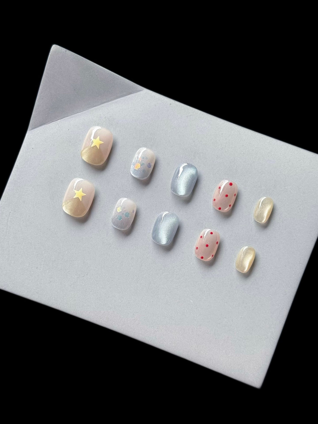 Artistic Press-On Nail Art Set with Stars and Dots