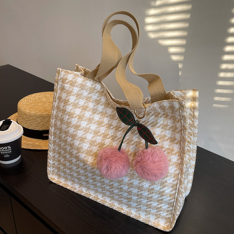 Charming Houndstooth Patterned Tote Bag