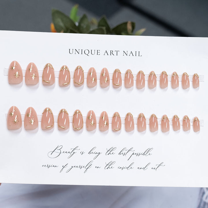Elegant Gold-Trimmed Press-On Nail Art