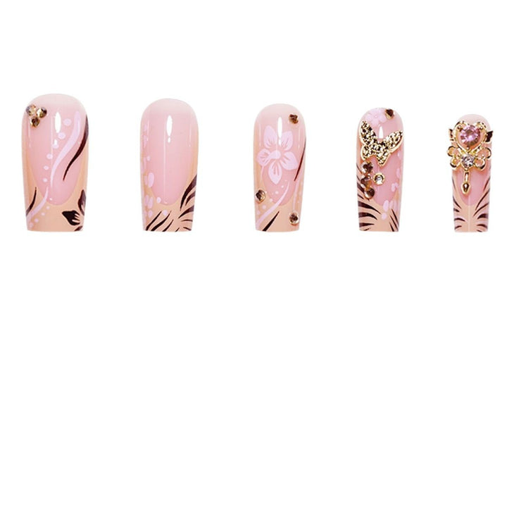 Artistic Press-On Nails with Floral and Gemstone Accents Kalsten