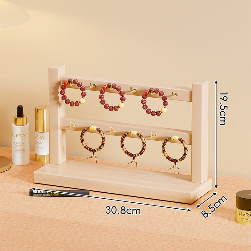 Triple-Tier Wooden Bracelet and Bangle Organizer Display Stand with Gold Hooks