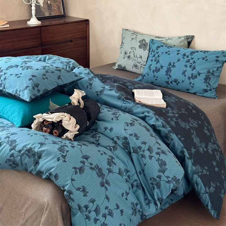 Premium cotton bedding set with floral all-over woven texture and light quilting
