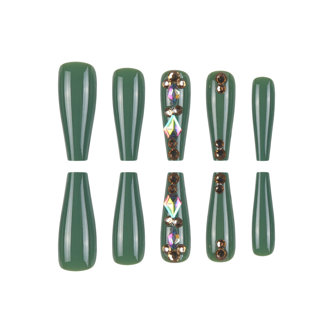 Decorative Long Stiletto Press-On Nails with Gem Accents Kalsten