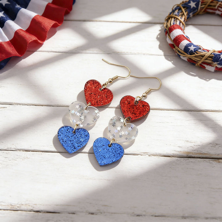 Women's nan patriotic bow dangle acrylic earrings with gold plated hooks and lightweight charm Kalsten