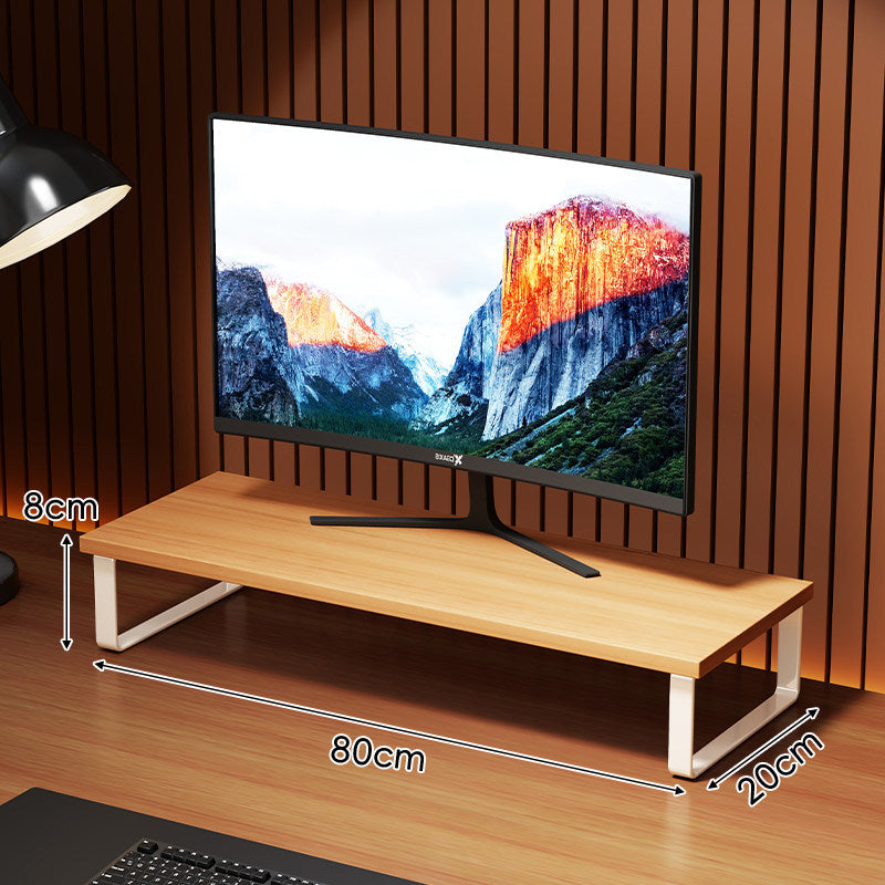 Compact Wooden Monitor Riser with Metal Frame and Under-Shelf Storage