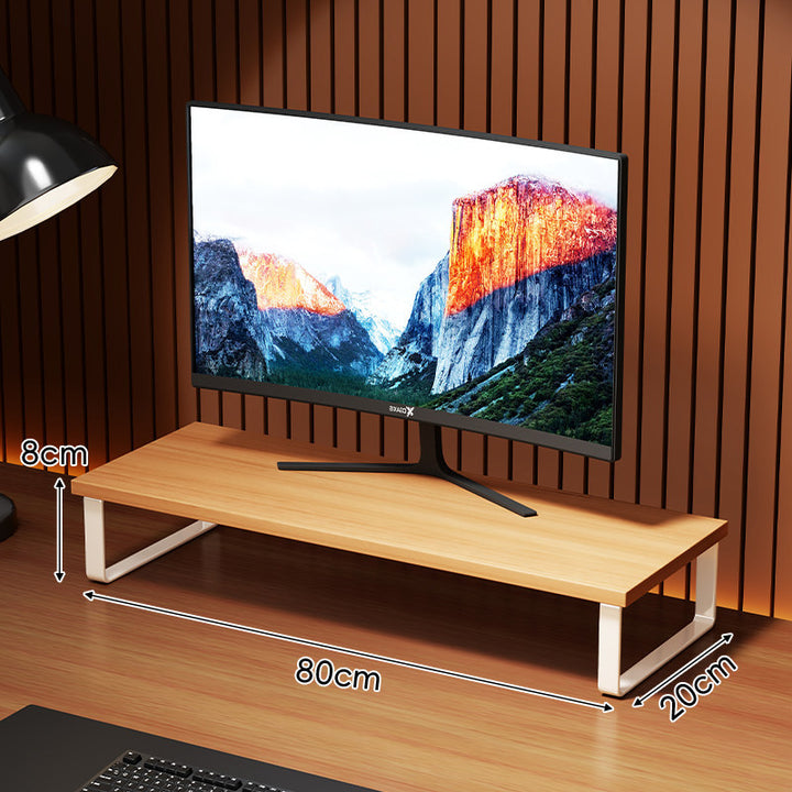 Compact Wooden Monitor Riser with Metal Frame and Under-Shelf Storage