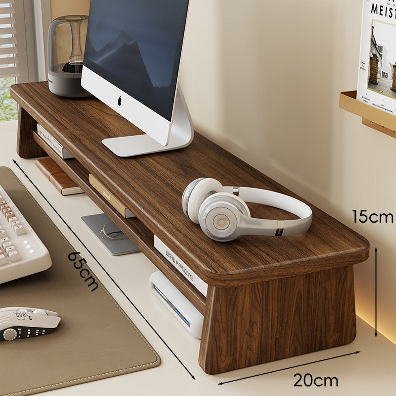 Bamboo Monitor Riser Desk Organizer with Under-Shelf and Cable Management