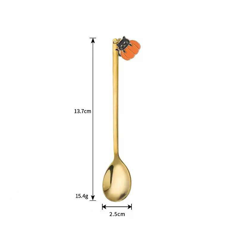 Long Bar Spoon Cocktail Stirring Spoon made of Stainless Steel with Halloween Ghost Design