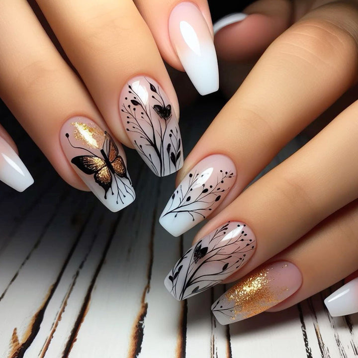 Elegant Floral Butterfly Nail Art Extensions Kalsten