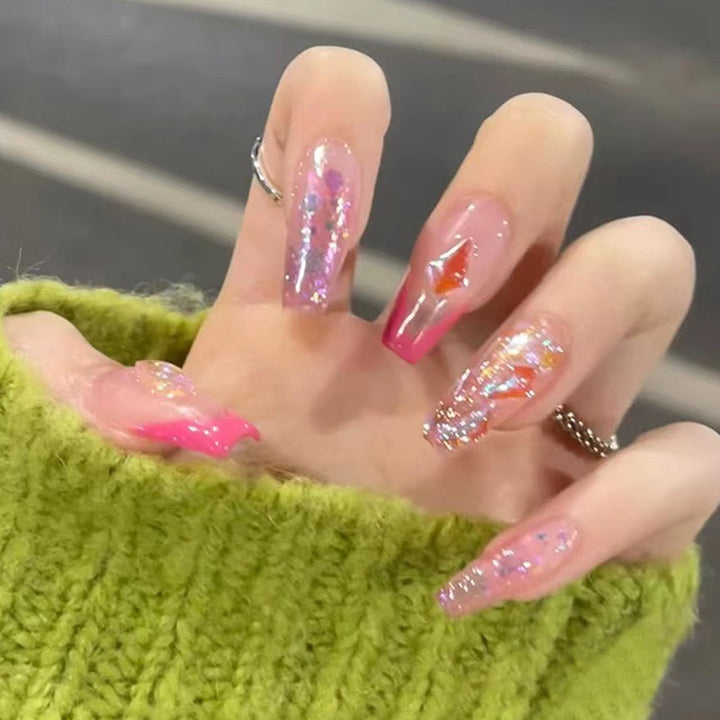 Glamorous Long Coffin Press-On Nails with Decorative Accents