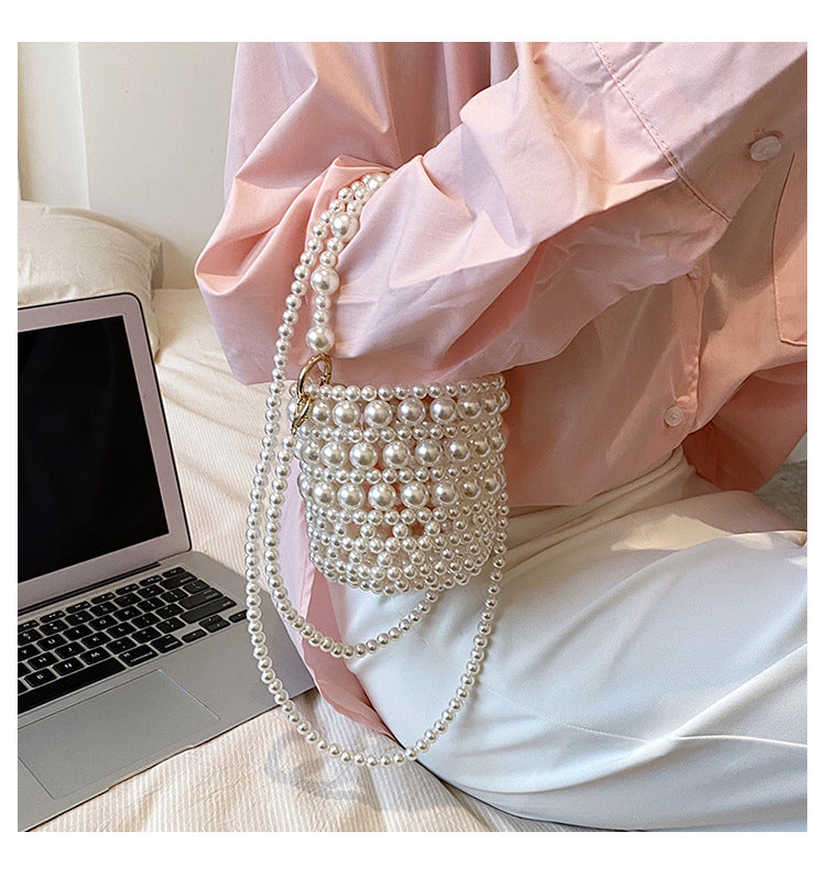 Pearl-Embellished Bucket Handbag