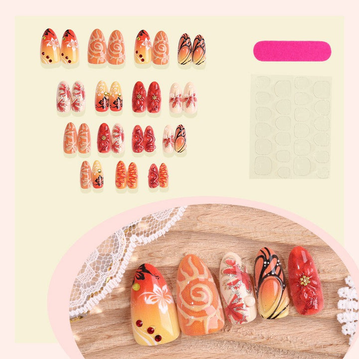 Premium Decorative Press-On Nail Set with Artistic Floral Accents Kalsten