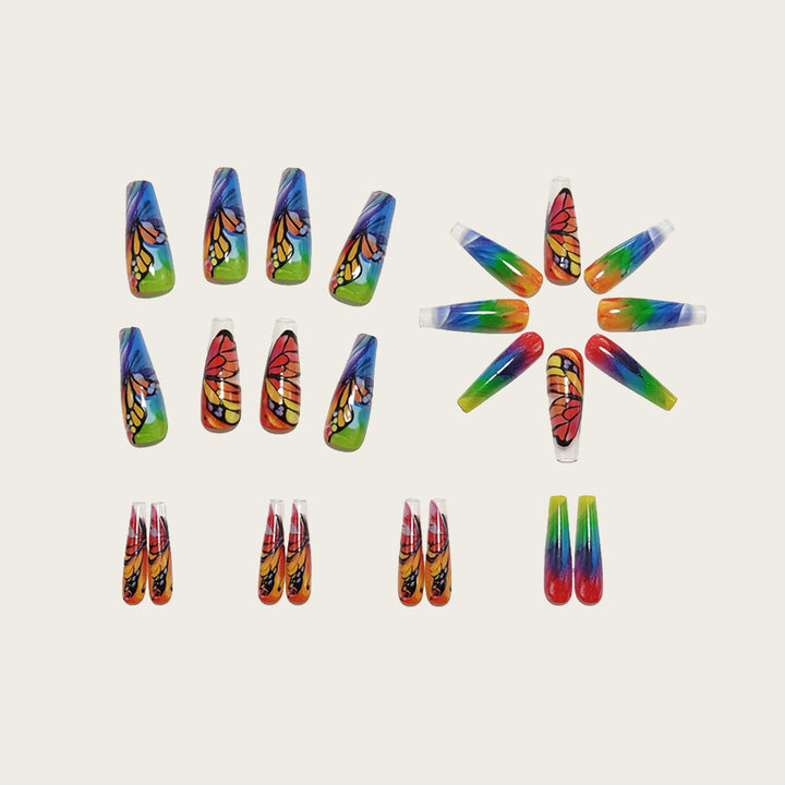 Artificial nails with colorful butterfly design Kalsten