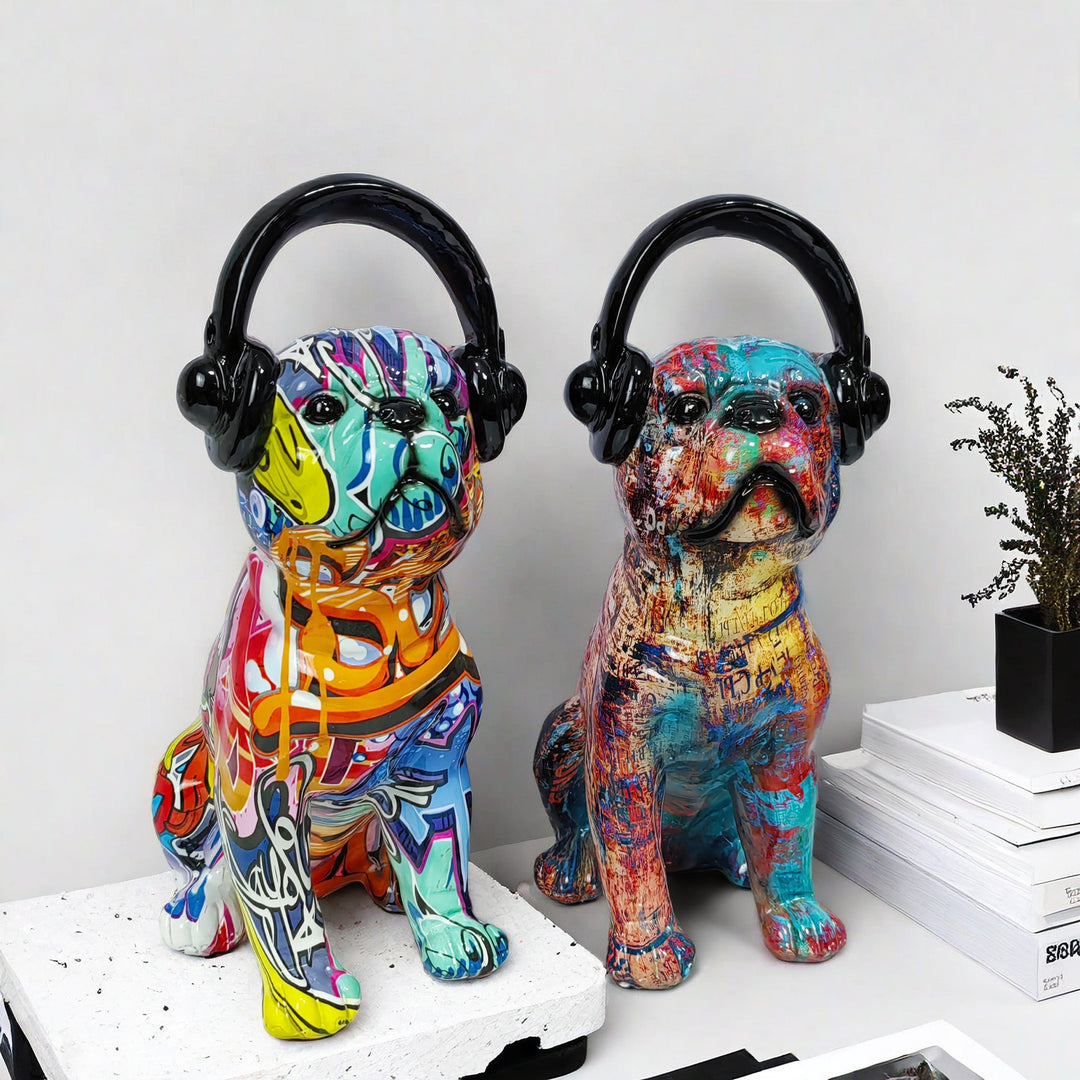 Creative Bulldog Sculpture with Headphones Kalsten