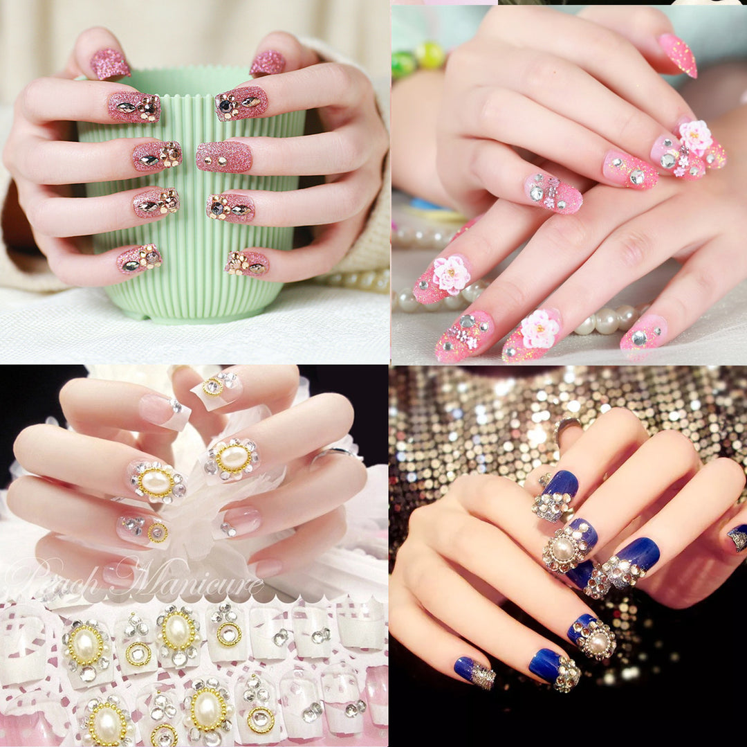 Artificial nails with elegant flower and rhinestone design Kalsten