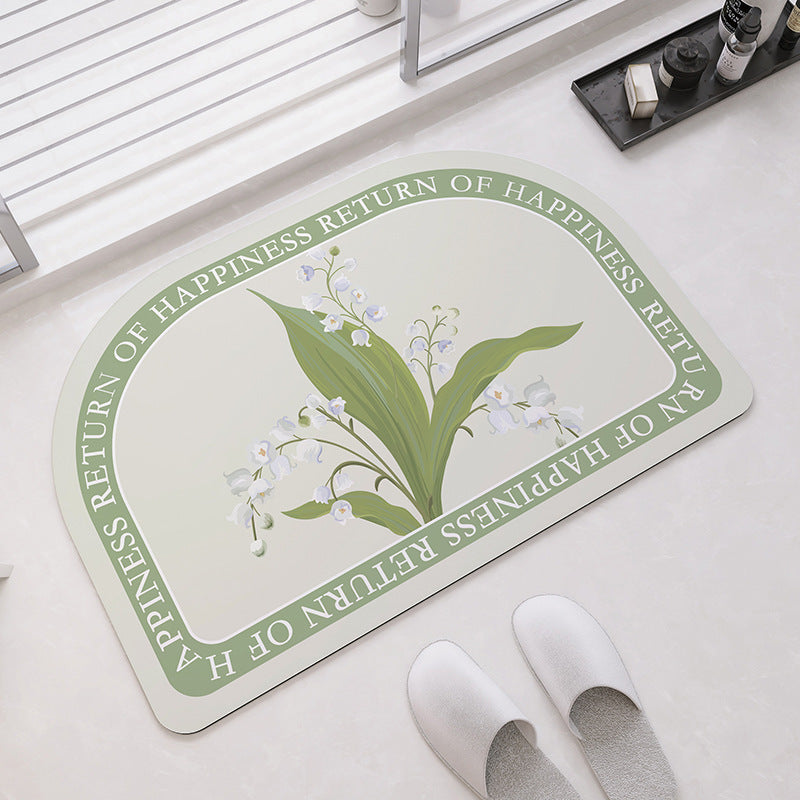 Oval Floral Pattern Bath Mat Kalsten