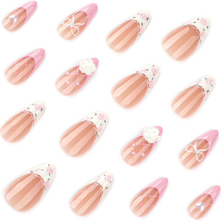 Artful nail art with floral details and bow embellishments Kalsten