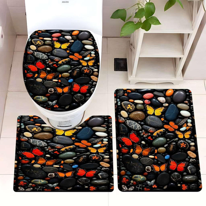 Decorative Rock and Butterfly Bathroom Mat Set Kalsten