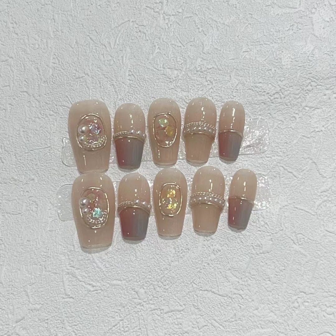 Decorative Press-On Nail Set with Gemstone Accents Kalsten