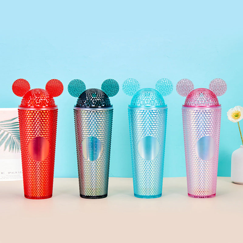 Studded Textured Reusable Tumbler With Decorative Ear-Top Screw Lid