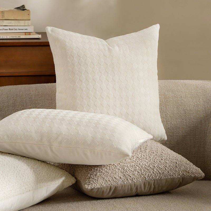 Square decorative pillow with woven triangle structure and removable cover