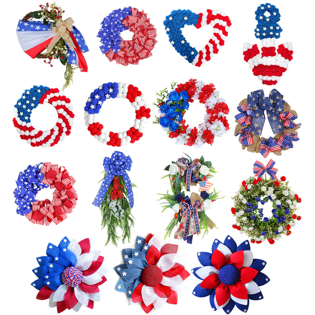 Unisex nan patriotic pom pom front door wreath with star embellishments Kalsten