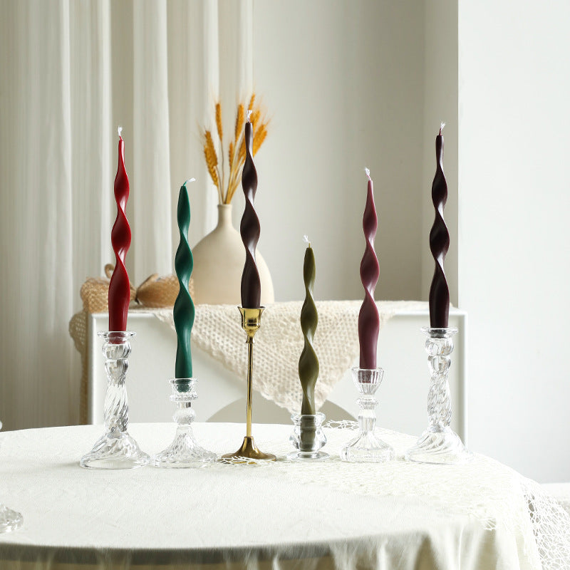 Hand-Poured Sculptural Wave Taper Candle Set with Crystal Glass Holders