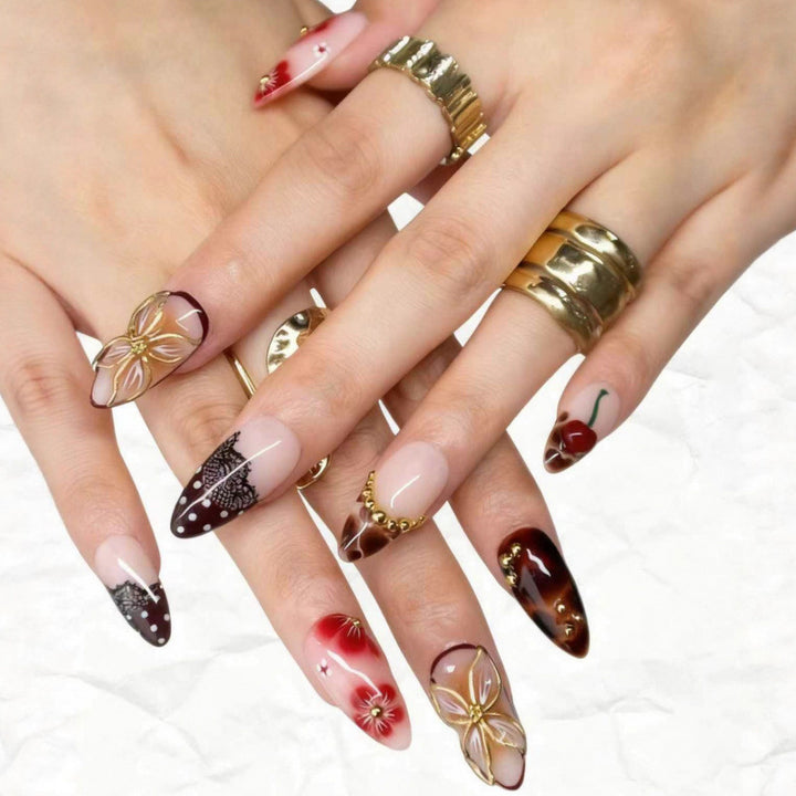 High-quality artificial nail creation with floral decorations Kalsten