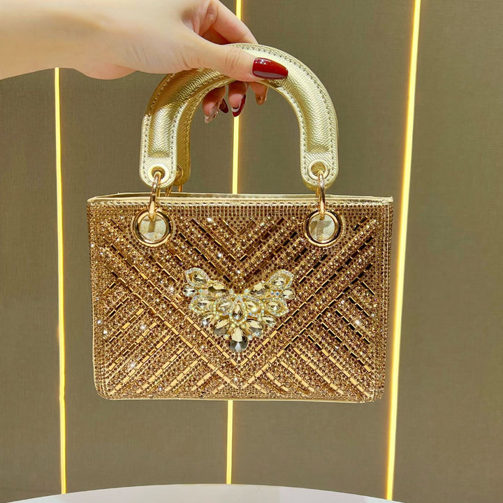 Ornate Crystal-Embellished Handheld Clutch