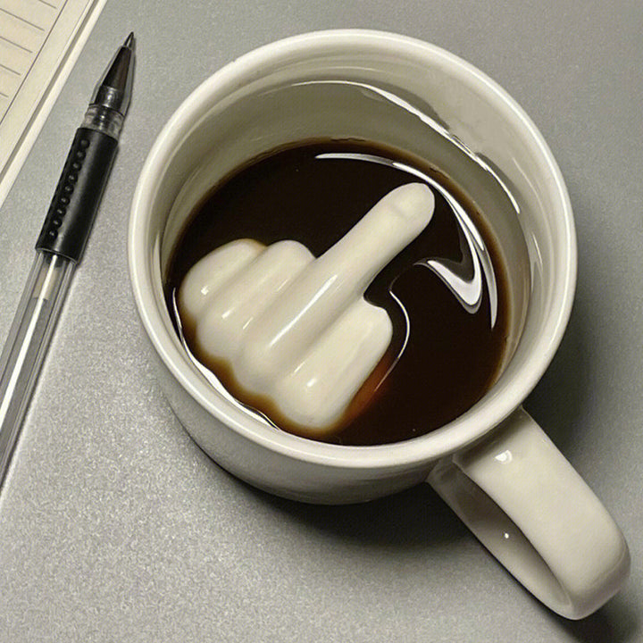 Novelty Ceramic Coffee Creamer Pourer With Sculpted Middle Finger Design