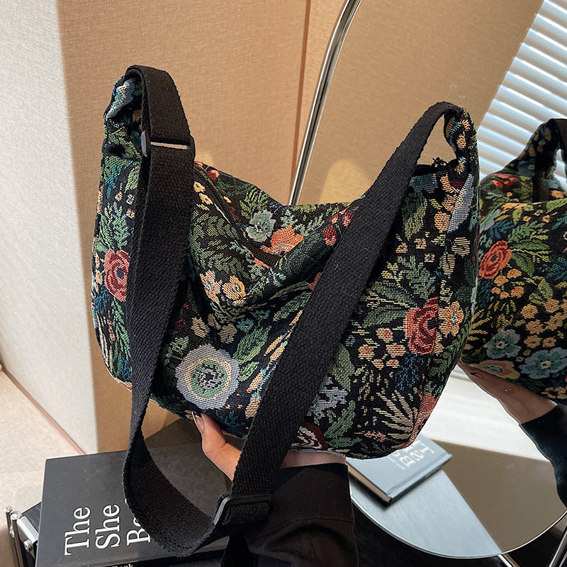 Floral Patterned Canvas Shoulder Bag