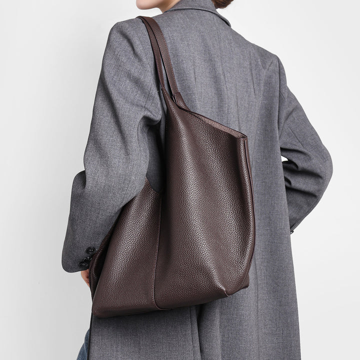 Pebbled Leather Large Shoulder Tote Bag