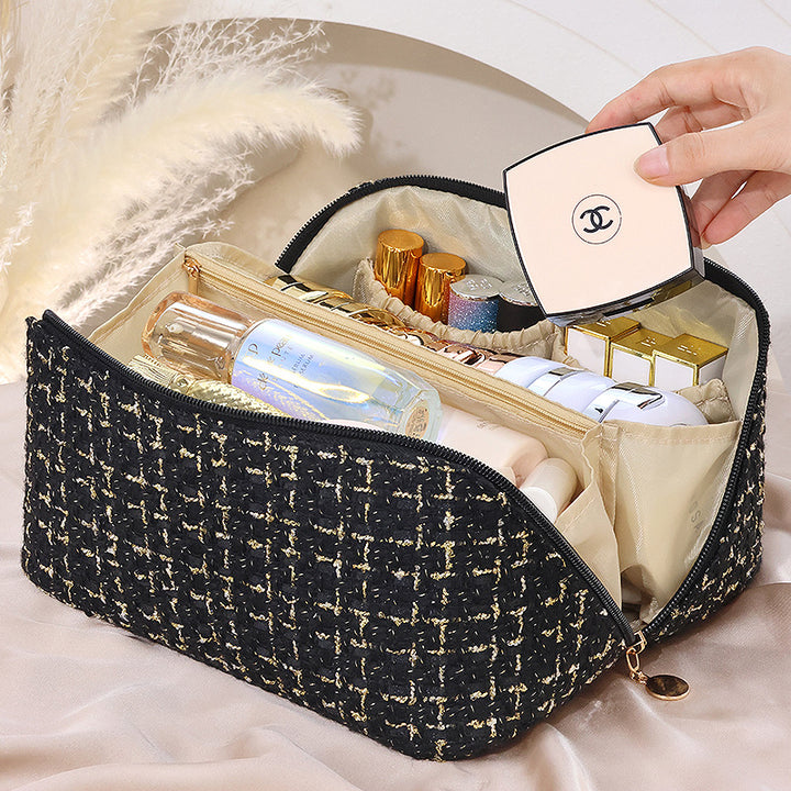 Cosmetic Organizer Bag with Luxurious Interior Layout and Elegant Fabric Design Kalsten