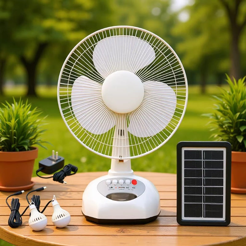Unisex compact solar and mains powered table fan with built-in battery, oscillating and portable Kalsten