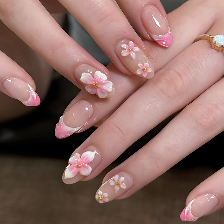 Artificial nail set with romantic flower and ombre effects Kalsten