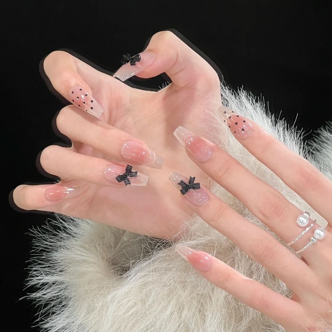 Artistic Long Stiletto Press-On Nails with Bow Accents Kalsten