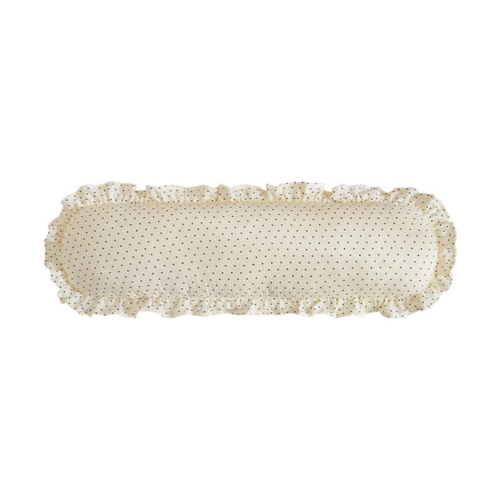 Long ruffled hem bolster lumbar cushion with fine dot pattern
