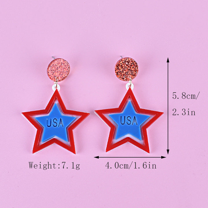 Women's long star pendant earrings made of glitter resin with three-tier chain suspension and fishhook Kalsten