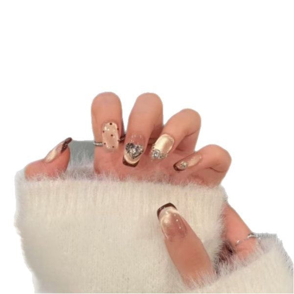 Glamorous Press-On Nail Art Set with Heart and Polka Dot Designs