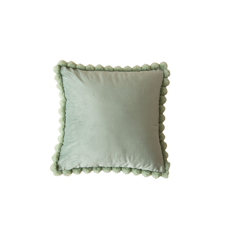 Plush Velvet Square Decorative Throw Pillow with Pom-Pom Border and Removable Cover