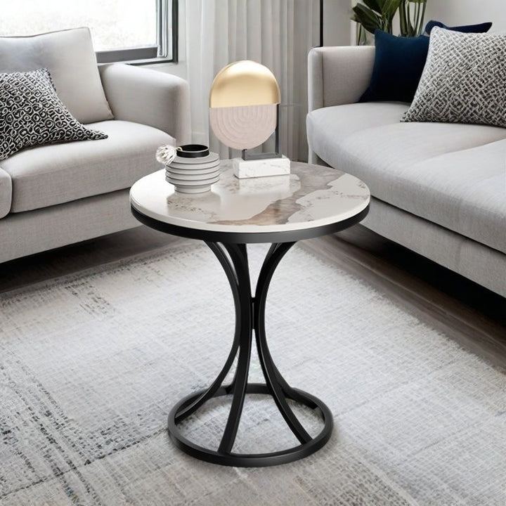 Modern Round Accent Table with Sleek Metal Base Kalsten