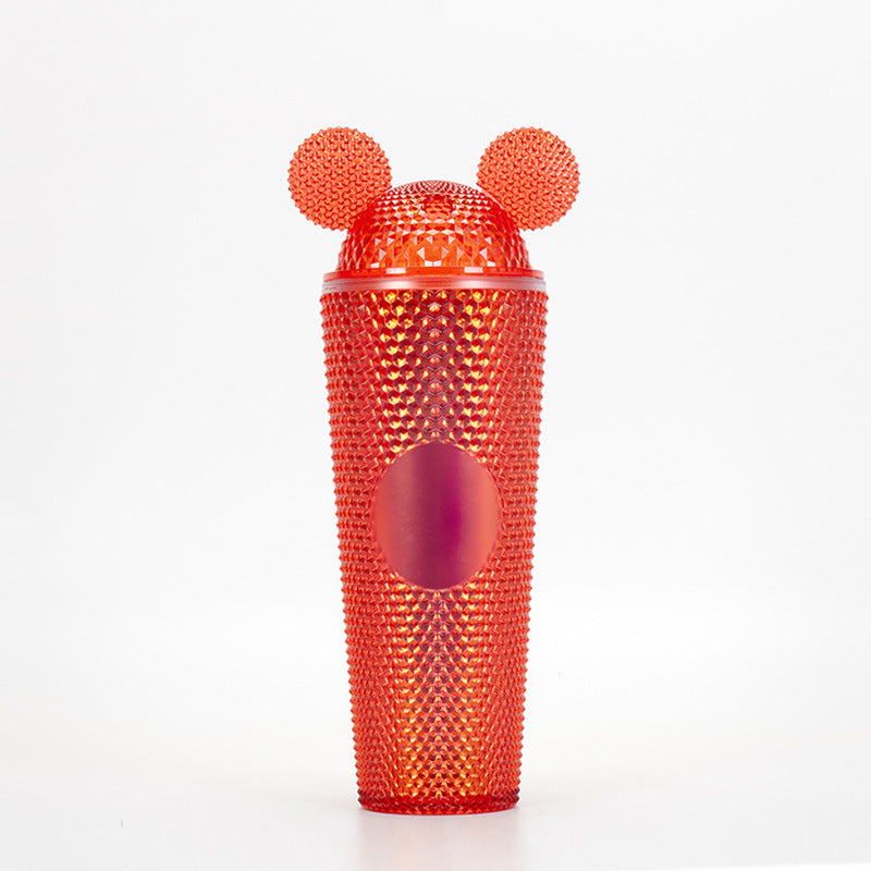 Studded Textured Reusable Tumbler With Decorative Ear-Top Screw Lid